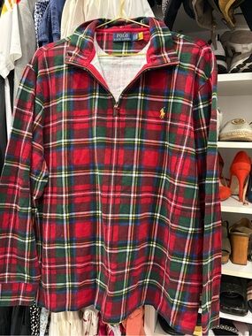Polo by Ralph Lauren Red Green Blue Plaid Quarter-Zip Pullover